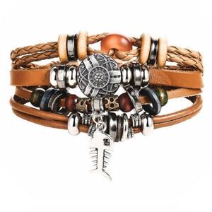 Punk Fishbone Brown Multi-layer Leather Bracelet